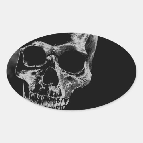 Black  White Skull Oval Sticker