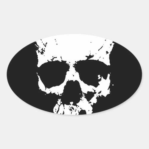 Black  White Skull Oval Sticker