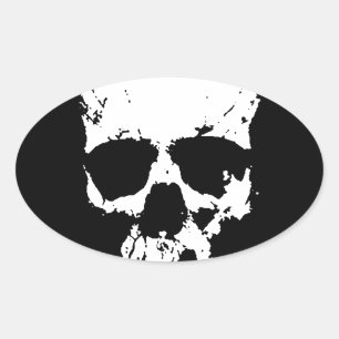 Black & White Skull Oval Sticker