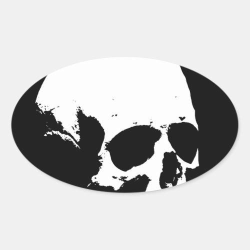 Black  White Skull Oval Sticker