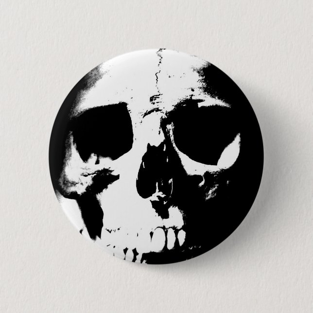 Black & White Skull Pinback Button (Front)