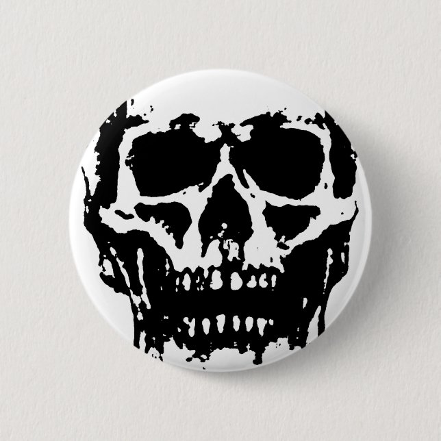 Black White Skull Pop Art Button (Front)