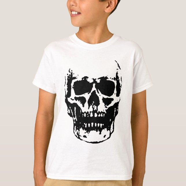 Black White Skull Pop Artwork T-Shirt (Front)