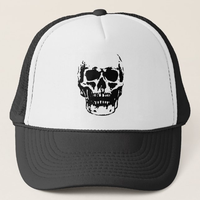 Black White Skull Pop Artwork Trucker Hat (Front)