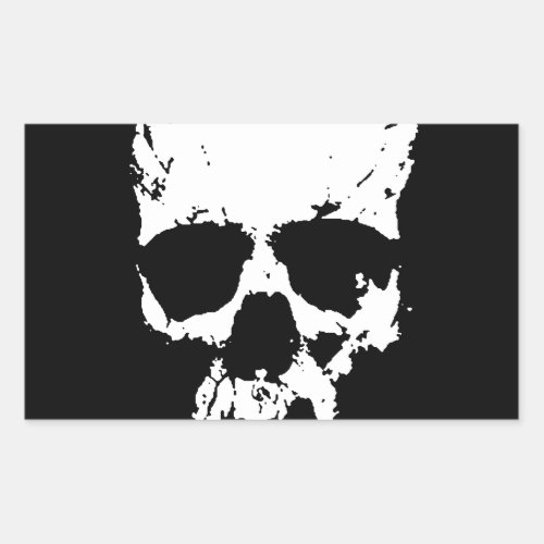Black  White Skull Rectangular Sticker