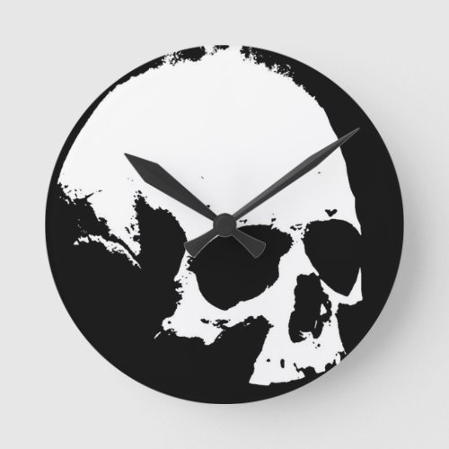 Black  White Skull Round Clock