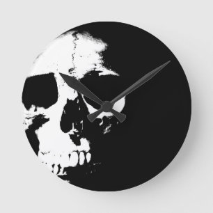 Black & White Skull Round Clock