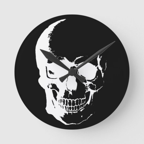 Black  White Skull Round Clock