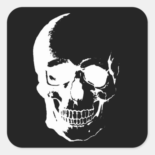 Black  White Skull Square Sticker