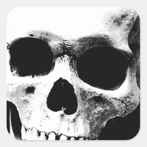 Black  White Skull Square Sticker