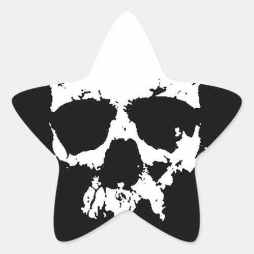 Black  White Skull Star Sticker