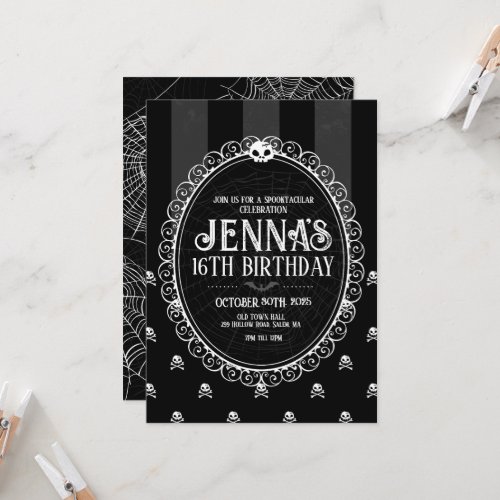 Black  White Skull Stripe Birthday Invitation