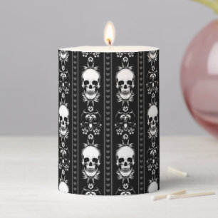 Black & White Skull Stripes Pillar Candle