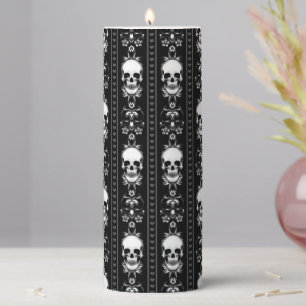 Black & White Skull Stripes Pillar Candle
