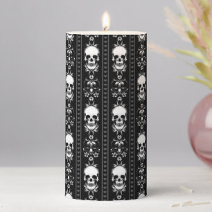 Black & White Skull Stripes Pillar Candle