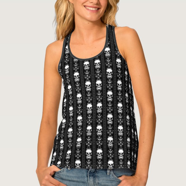 Black & White Skull Stripes Tank Top (Front)