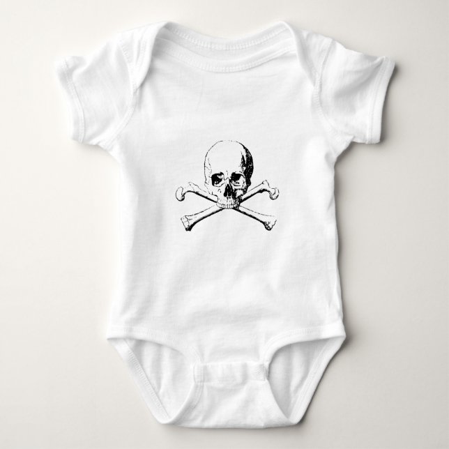 Black & White Skull & the Bones Baby Bodysuit (Front)