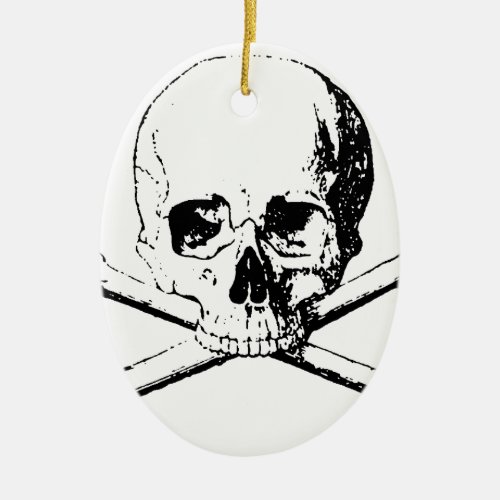 Black  White Skull  the Bones Ceramic Ornament