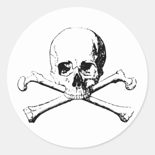 Black  White Skull  the Bones Classic Round Sticker
