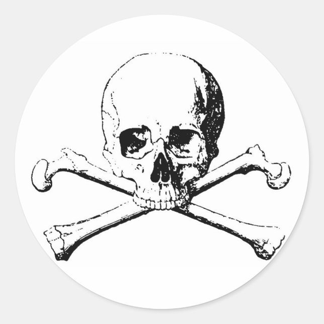 Black & White Skull & the Bones Classic Round Sticker (Front)