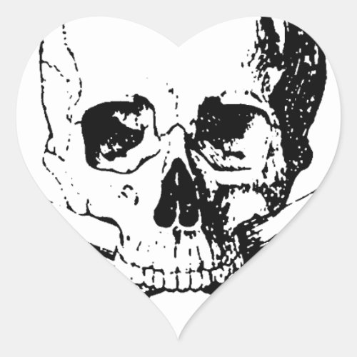 Black  White Skull  the Bones Heart Sticker