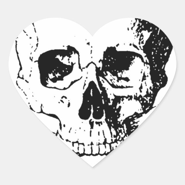 Black & White Skull & the Bones Heart Sticker (Front)