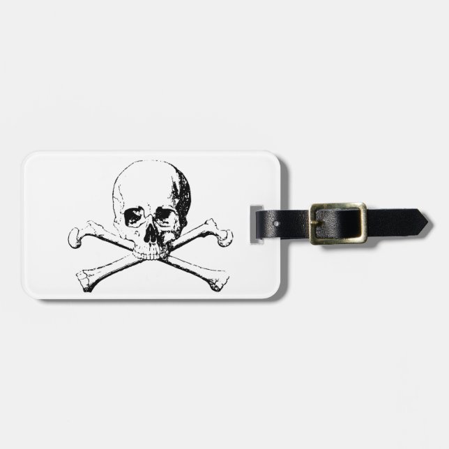 Black & White Skull & the Bones Luggage Tag (Front Horizontal)