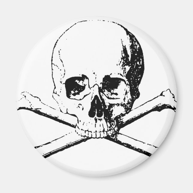 Black & White Skull & the Bones Magnet (Front)