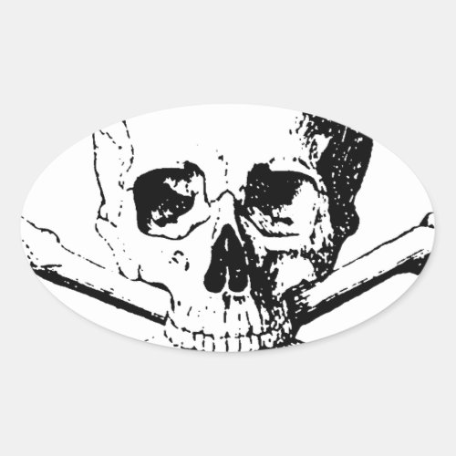 Black  White Skull  the Bones Oval Sticker