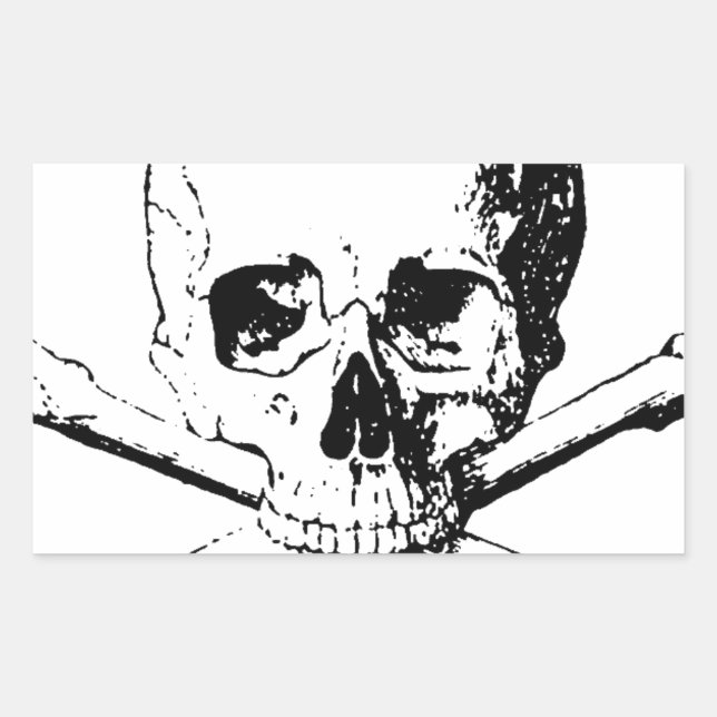 Black & White Skull & the Bones Rectangular Sticker (Front)