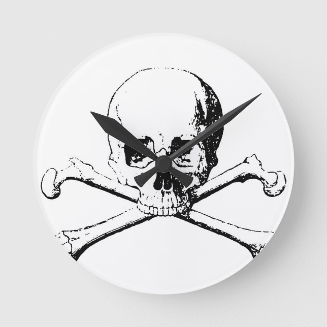 Black & White Skull & the Bones Round Clock (Front)