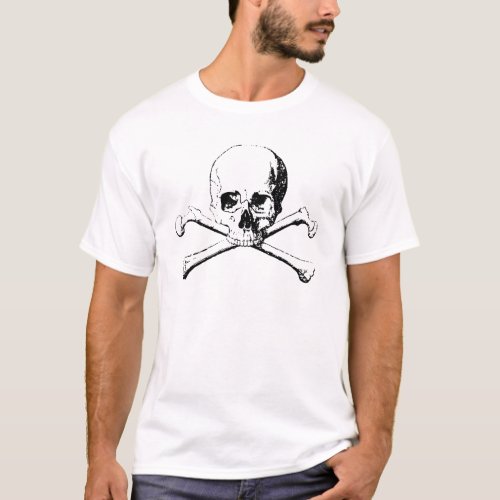Black  White Skull  the Bones T_Shirt