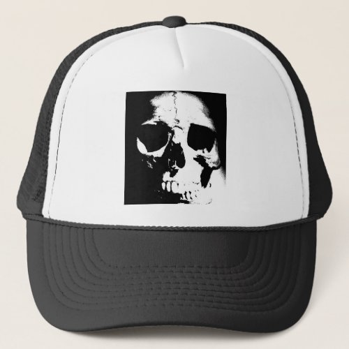 Black  White Skull Trucker Hat