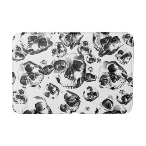 Black  White Skulls Skeleton Skull Art Pattern Bath Mat