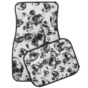 Black & White Skulls Skeleton Skull Art Pattern Car Floor Mat