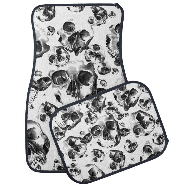 Black & White Skulls Skeleton Skull Art Pattern Car Floor Mat (Set)