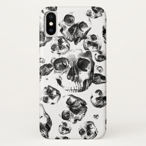 Black  White Skulls Skeleton Skull Art Pattern iPhone XS Case