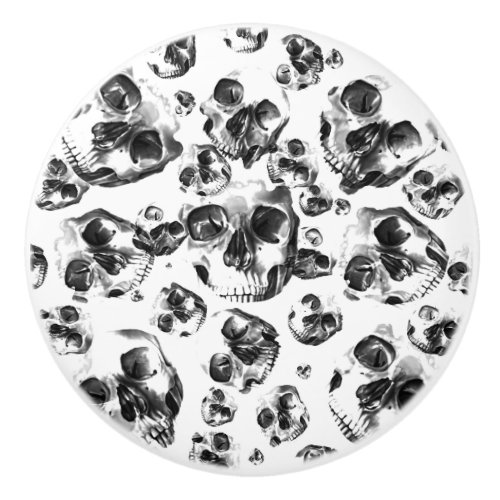 Black  White Skulls Skeleton Skull Art Pattern Ceramic Knob
