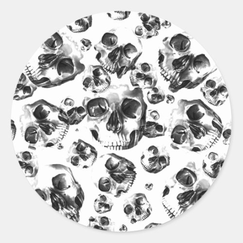 Black  White Skulls Skeleton Skull Art Pattern Classic Round Sticker