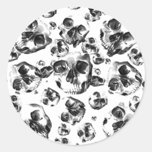 Black & White Skulls Skeleton Skull Art Pattern Classic Round Sticker