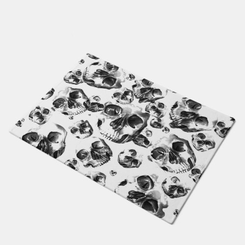 Black  White Skulls Skeleton Skull Art Pattern Doormat