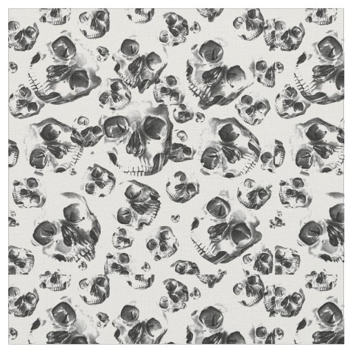 Black & White Skulls Skeleton Skull Art Pattern Fabric | Zazzle