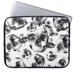 Black &amp; White Skulls Skeleton Skull Art Pattern Laptop Sleeve