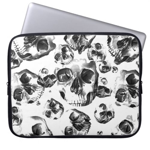 Black  White Skulls Skeleton Skull Art Pattern Laptop Sleeve