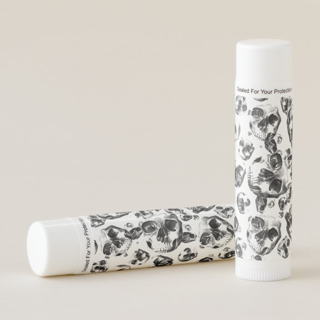 Black & White Skulls Skeleton Skull Art Pattern Lip Balm (Front)