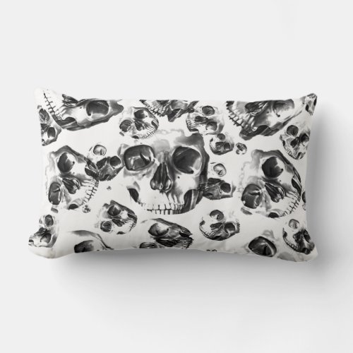 Black  White Skulls Skeleton Skull Art Pattern Lumbar Pillow