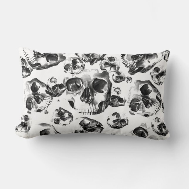 Black & White Skulls Skeleton Skull Art Pattern Lumbar Pillow (Front)