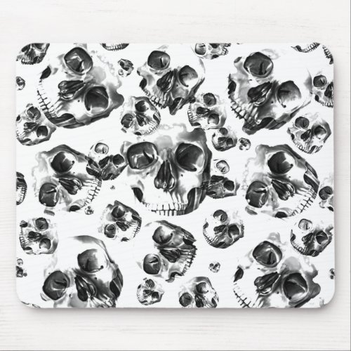 Black  White Skulls Skeleton Skull Art Pattern Mouse Pad