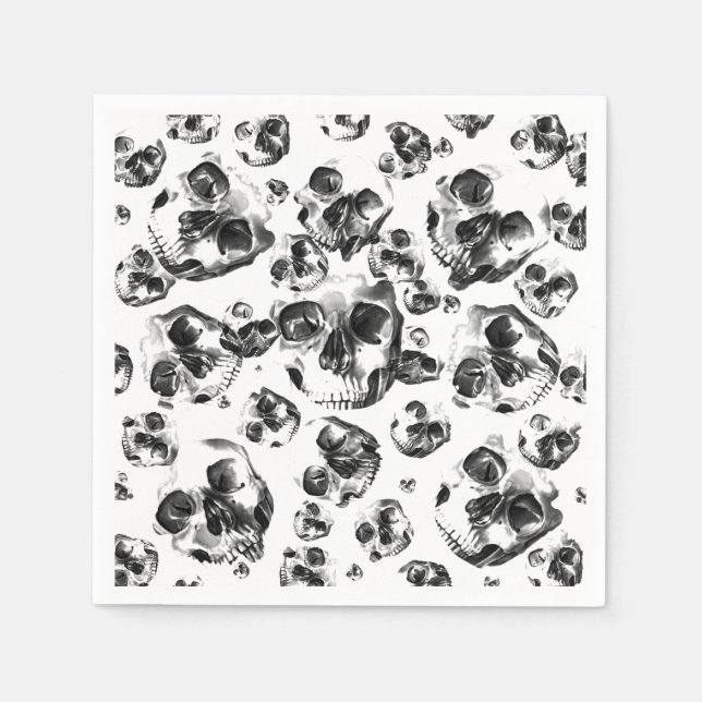 Black & White Skulls Skeleton Skull Art Pattern Napkins (Front)