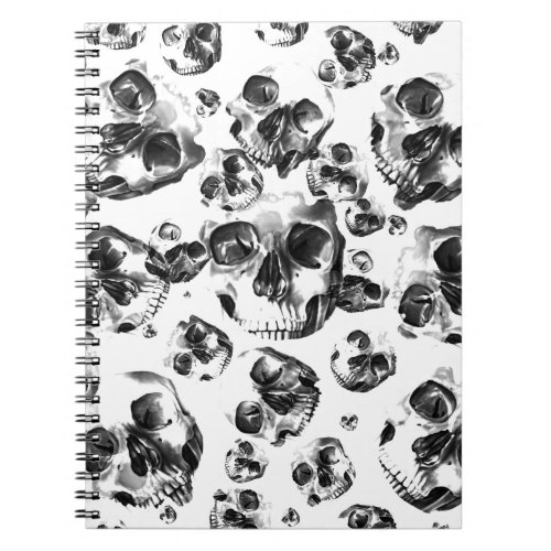 Black  White Skulls Skeleton Skull Art Pattern Notebook